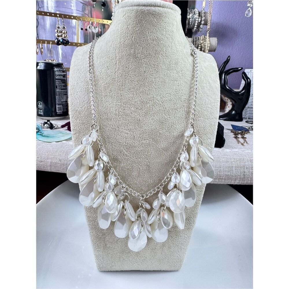 Urban Outfitters Bridal White and Silver Teardrop Charm Necklace